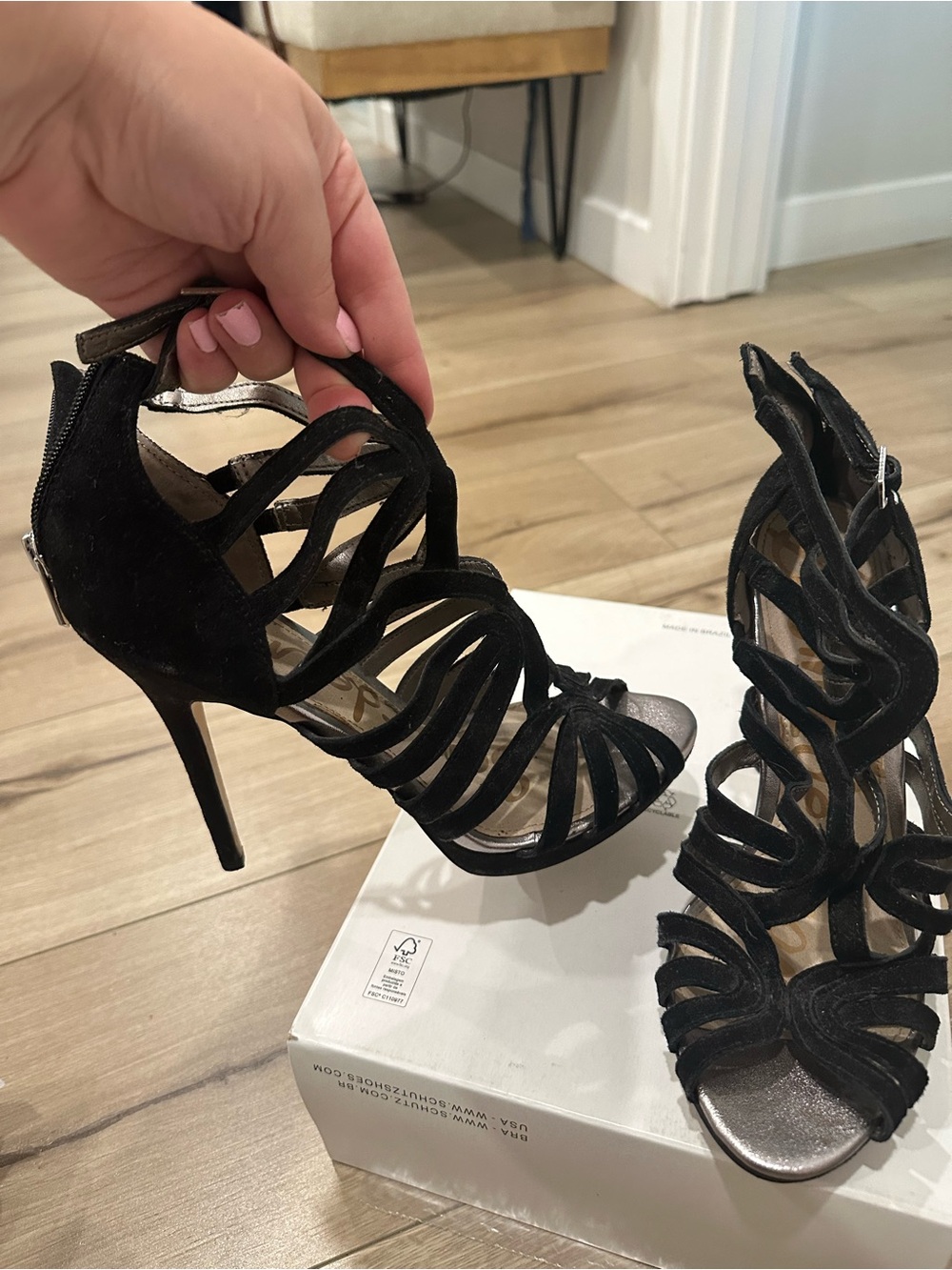 Sam Edelman Black Strappy Suede High Heel Sandals